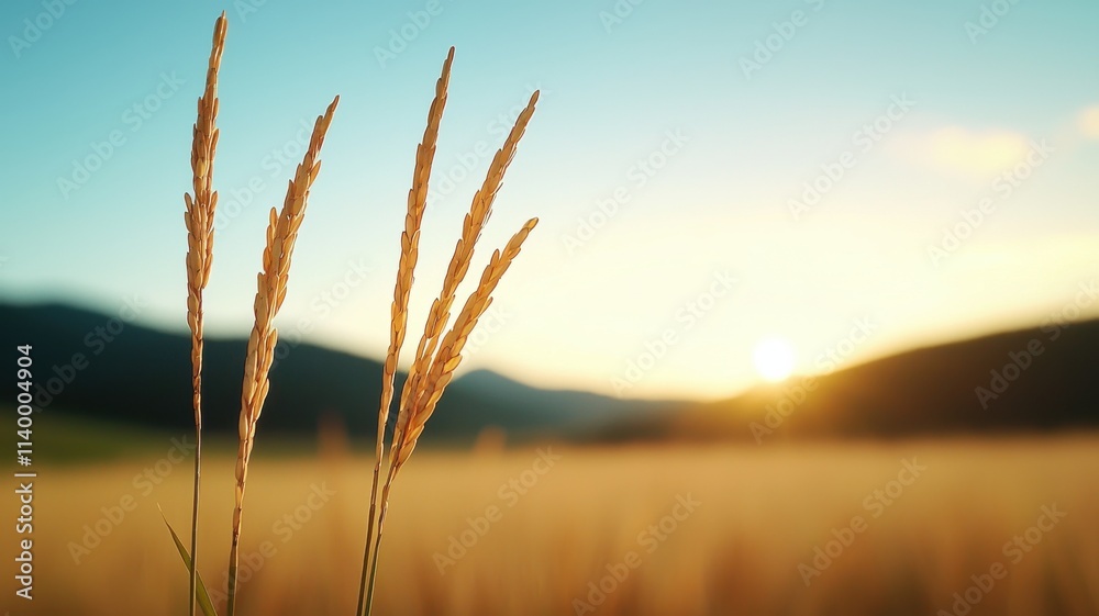 Fototapeta premium A serene landscape featuring tall grass against a vibrant sunset, highlighting nature's beauty and tranquility.