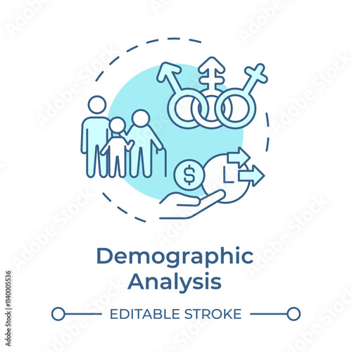 Demographic analysis soft blue concept icon. Examining basic characteristics. Audience measurement. Round shape line illustration. Abstract idea. Graphic design. Easy to use in infographic