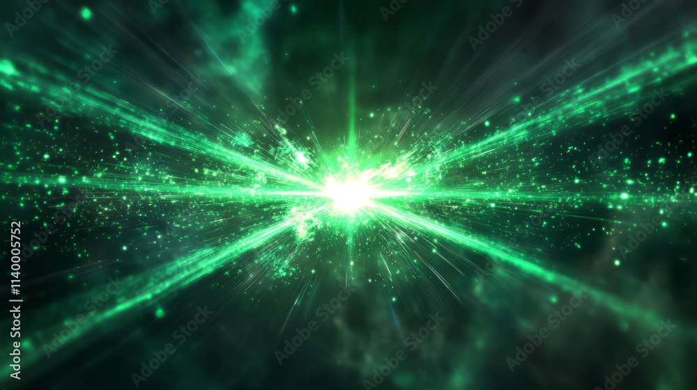 Fototapeta premium Intense green laser beams with a focused center