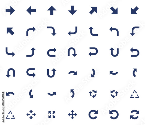 Vector Arrows icon set. Isolated arrow cursor collection. Simple modern pictogram shape - one color sharp style.