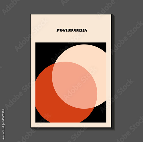 Poster inspired postmodern of vector abstract dynamic symbols with bold geometric shapes, useful for web background, poster art design, magazine front page, hi-tech print, cover artwork.