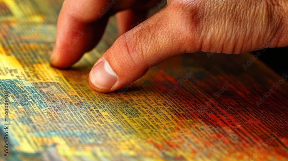 Hand Reading Colorful Text Document. Hand Reading Colorful Text Document.