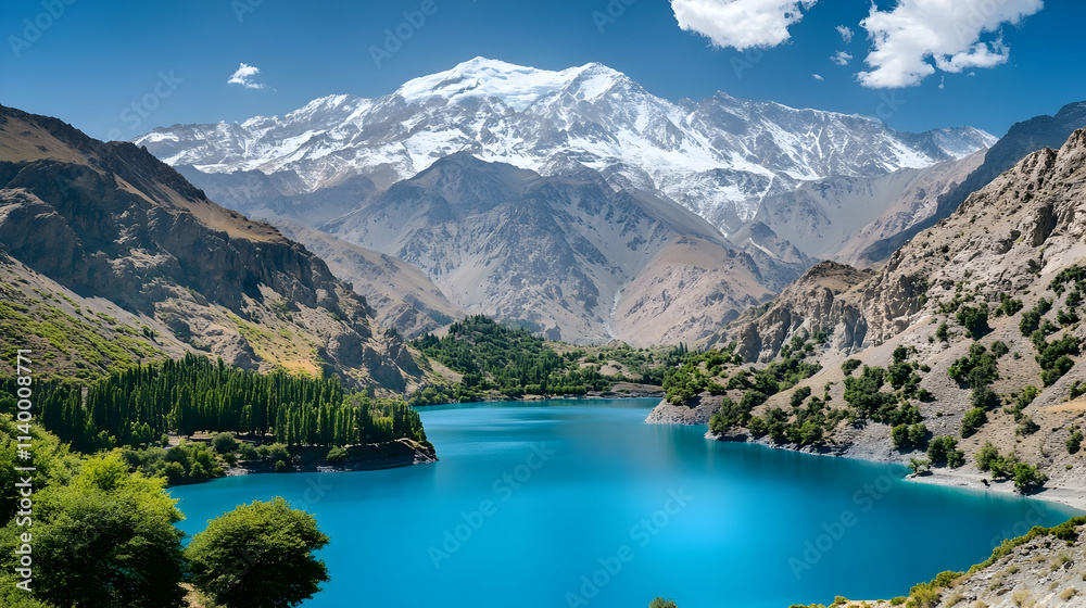 Fototapeta premium Banff National Park with turquoise lake and towering mountains, breathtaking Canadian wilderness