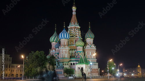 St. Basils cathedral and monument to Minin and Pozharsky timelapse hyperlapse in Moscow, Russia photo