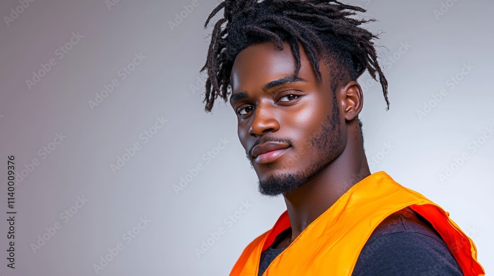 Obraz premium Confident African American Man in Safety Vest Studio Portrait