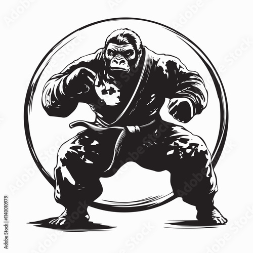 Powerful Gorilla Practicing Judo in Kimono Fierce Martial Arts Training
