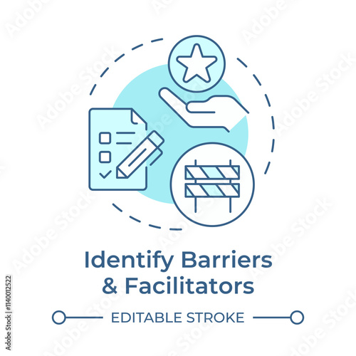 Identify barriers and facilitators soft blue concept icon. Obstacles influencing on audience behavior. Round shape line illustration. Abstract idea. Graphic design. Easy to use in presentation