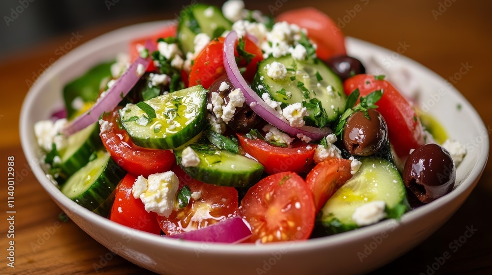 Fresh Greek Salad with Cucumbers and Tomatoes Fresh Greek Salad with Cucumbers and Tomatoes