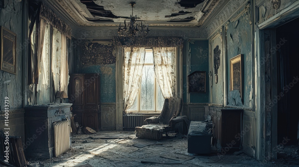Abandoned house interior slung derelict forsaken outcast Abandoned house interior slung derelict forsaken outcast