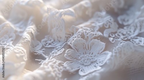 Delicate lace fabric close-up textile art soft lighting indoor setting detailed view of floral patterns
