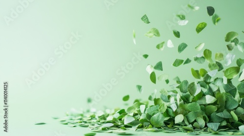Falling green leaves action natural setting image composition minimalist environment aerial view nature's serenity