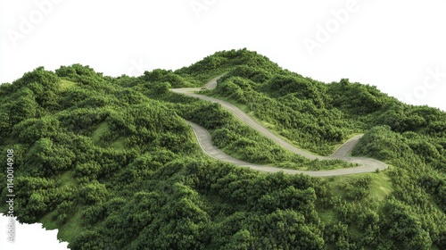 Winding Road Through Lush Green Hills Surrounded by Vibrant Vegetation and Natural Scenery, Ideal for Travel and Landscape Themes photo