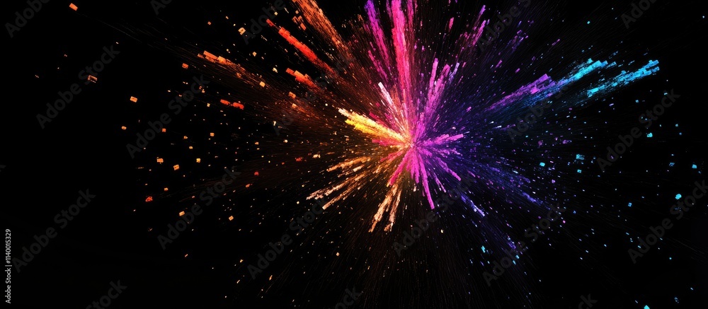 Vibrant fireworks display lighting up the night sky with a burst of color and energy during a festive celebration Vibrant fireworks display lighting up the night sky with a burst of color and energy during a festive celebration