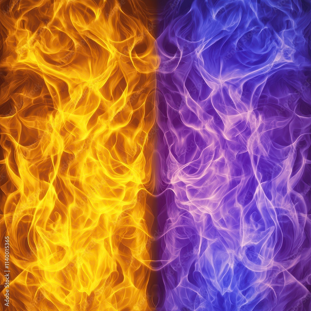 Fiery Contrast Golden and Purple Flames Abstract Art Fiery Contrast Golden and Purple Flames Abstract Art