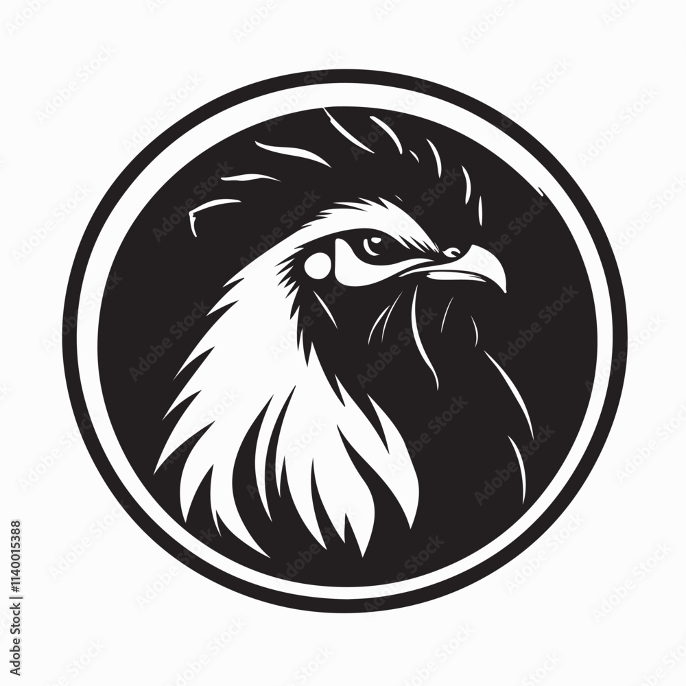 Fototapeta premium Rooster Head silhouette Logo Vector Art, Icons, and Graphics on white background.