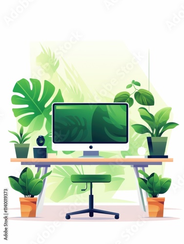 office illustration Creative and Cozy Workspace with Orange and Green Accents, Ideal for Productivity and Comfort