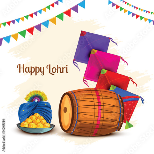 Happy Lohri indian punjabi sikh festival  celebration greeting card background