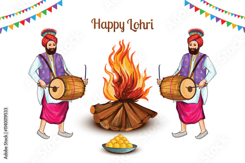 Happy lohri indian festival celebration greeting card background photo