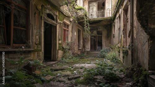 Abandoned urban courtyard interior slung derelict forsaken outcast