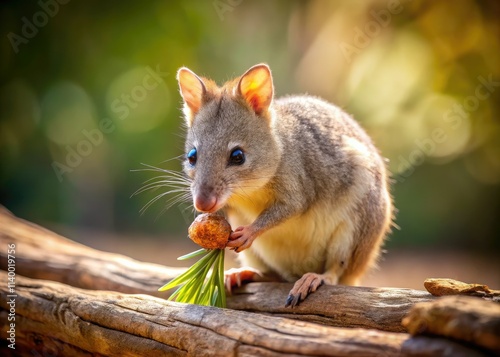 Eastern bettong, minimalist style:  Close-up of this cute marsupial enjoying its meal. photo