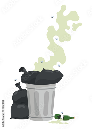 Garbage or waste icon. Plastic garbage container with unsorted trash. Rubbish bag that smells ugly and started to decompose. Ecology and environment concept. Isolated on white background