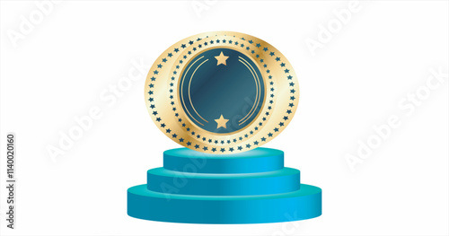 Round logo with stars and cinema films. Eps9 vector illustration. Isolated on white background, Podium for first, second, third place with laurel, number and text. Gold, silver and bronze ranks