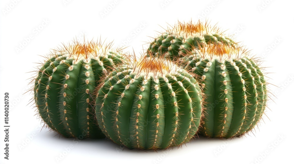 Lush green cactus plants with spines and vibrant tops in decorative pots on a clean white background for home and garden decor concepts Lush green cactus plants with spines and vibrant tops in decorative pots on a clean white background for home and garden decor concepts