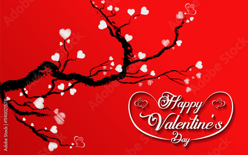 Happy valentine's day typography banner with love tree. photo