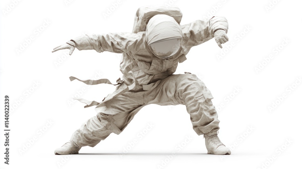 A dynamic pose of a figure in a spacesuit, suggesting movement and exploration. A dynamic pose of a figure in a spacesuit, suggesting movement and exploration.