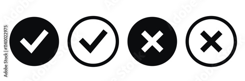 Check mark and cross vector Icons. Button checkmark and x or confirm.