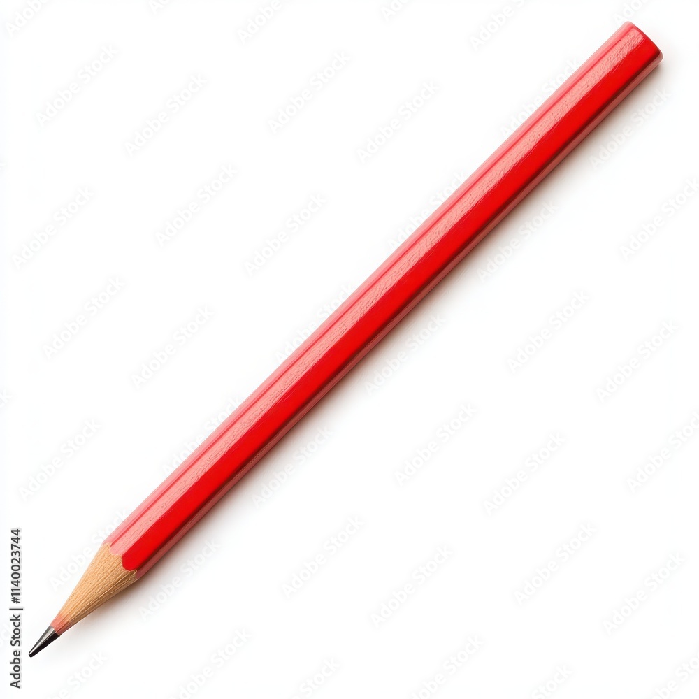 A colorful wooden pencil with a bright red color and a smooth graphite tip on a white background A colorful wooden pencil with a bright red color and a smooth graphite tip on a white background