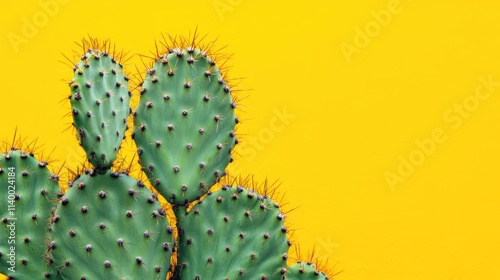 Vibrant Green Cactus Against Bright Yellow Background Capturing Nature's Unique Beauty and Colorful Contrast