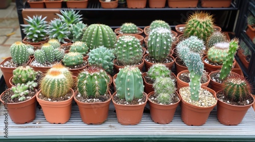 Wallpaper Mural Diverse Collection of Healthy Cactus Plants Arranged in Small Flowerpots Displaying Unique Shapes and Textures Torontodigital.ca