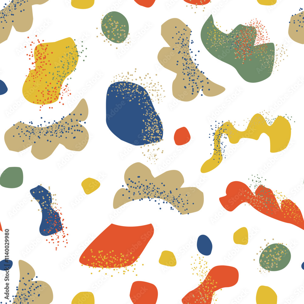 Fototapeta premium Vector Bright Textural abstract seamless pattern on white isolated background. A repeating pattern with spots. Design for textiles, wrapping paper and wallpaper.