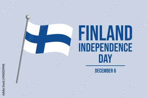 Finland Independence Day poster vector illustration. Finland flag on a pole icon vector. Finnish waving flag symbol. Template for background, banner, card. December 6. Important day