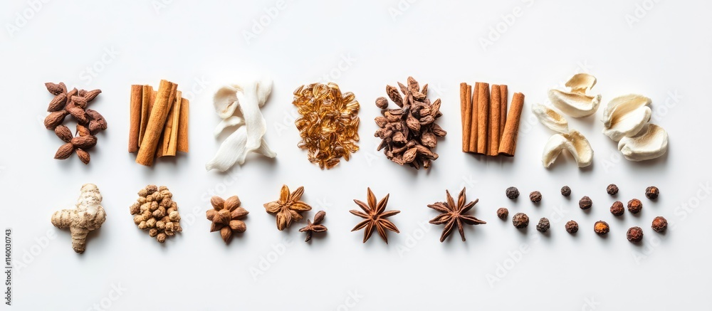 Christmas spices and ingredients for mulled wine preparation arranged on a white background with ample blank space for your design needs Christmas spices and ingredients for mulled wine preparation arranged on a white background with ample blank space for your design needs
