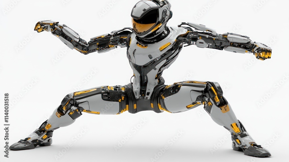 A futuristic humanoid robot in a dynamic pose, showcasing advanced design and technology. A futuristic humanoid robot in a dynamic pose, showcasing advanced design and technology.