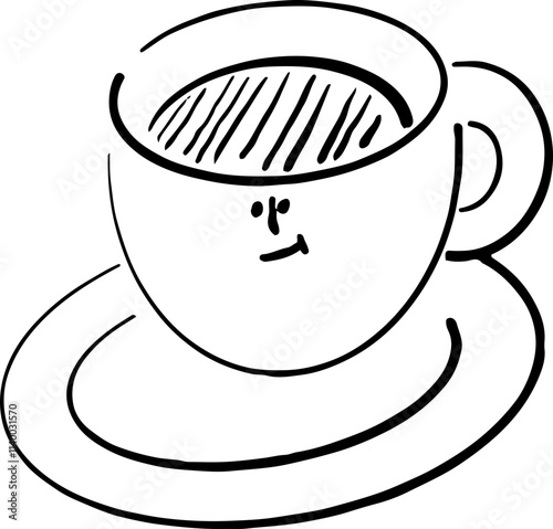 cute capuccino illustration black and white