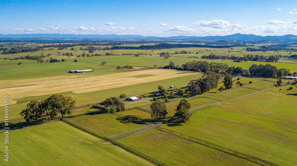 Aerial View of Rolling Green Fields and Farms Under Clear Blue Sky Aerial View of Rolling Green Fields and Farms Under Clear Blue Sky
