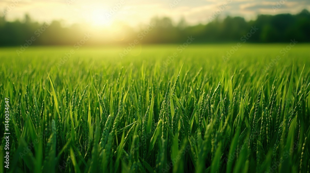 Lush green rice fields concept, A serene landscape featuring lush green grass illuminated by warm sunlight, evoking a sense of tranquility and natural beauty. Lush green rice fields concept, A serene landscape featuring lush green grass illuminated by warm sunlight, evoking a sense of tranquility and natural beauty.