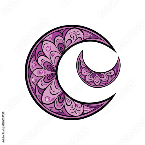 Generate a calming image featuring a repeating pattern of crescent moons in varying shades of lavender.  The design should evoke serenity and tranquility.