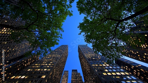 Skyscrapers  City  Night  Urban  Architecture  Tree  Nature  Buildings  Metropolis  Twilig photo