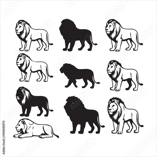 set of  lion head angry roaring logo vector silhouette, shows power and strenght illustration white background