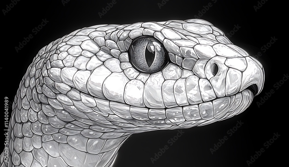 Close-Up of a Snake's Head in Black and White Close-Up of a Snake's Head in Black and White