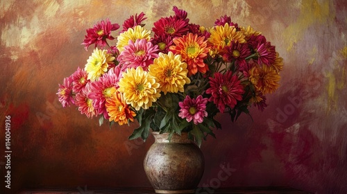 Wallpaper Mural Vibrant Chrysanthemums in an Artistic Vase Against a Textured Background Torontodigital.ca