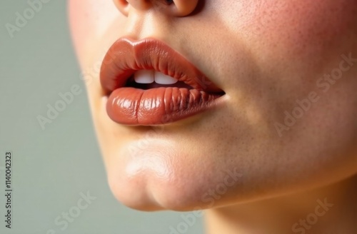 Close-up, female lips, mocha mousse lipstick color
