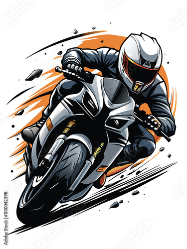 A dynamic shot of a sportbike aggressively leaning into a sharp turn, rider's knee scraping the asphalt, showcasing speed and precision.