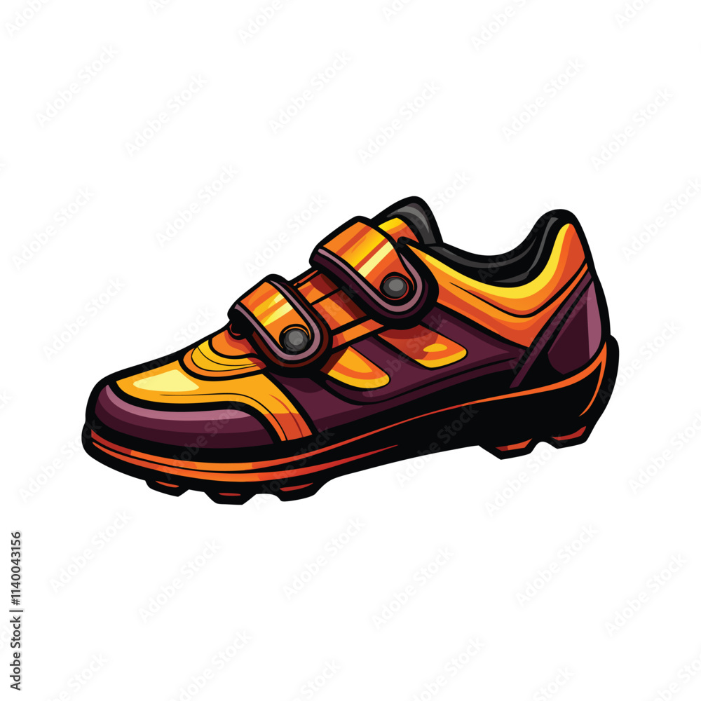 High-resolution image of sporty cycling shoes featuring a prominent clip-in mechanism for pedal attachment. Show detail of the shoe's construction and materials. High-resolution image of sporty cycling shoes featuring a prominent clip-in mechanism for pedal attachment. Show detail of the shoe's construction and materials.