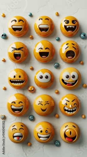 A colorful arrangement of various emoji faces on a light background.