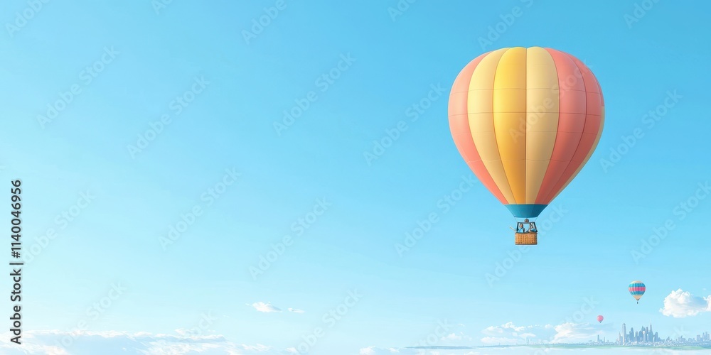 Obraz premium A vibrant hot air balloon soaring through a clear blue sky, symbolizing adventure.
